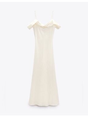 Zara Off-Shoulder Slip Maxi Dress in Cream